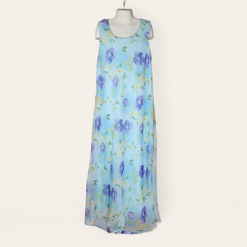 JACLYN B. | Girly Blue Floral Flowy‎ Spring Summer Sleeveless Easter Dress | 16